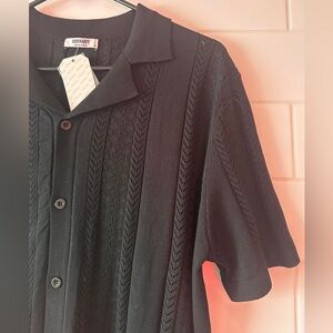 COOFANDY Men’s Crochet Knit button down pointelle Shirt Black M